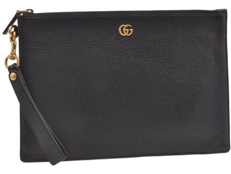 Authentic GUCCI GG Marmont Double G Clutch Hand Bag Leather 475317 Black 0219K Online Sale