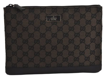 Authentic GUCCI Vintage Clutch Hand Bag Purse GG Canvas Leather Black 9804J For Discount