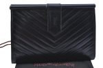 Authentic YVES SAINT LAURENT Clutch Hand Bag Purse Leather Black K9597 For Sale