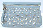 Authentic JIMMY CHOO Star Studs Leather Clutch Bag Purse LightBlue K9652 For Cheap