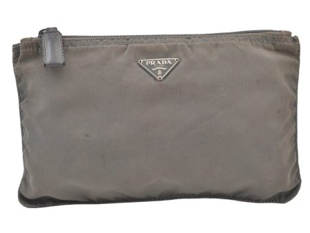 Authentic PRADA Vintage Nylon Leather Pouch Purse Gray 0921K For Cheap