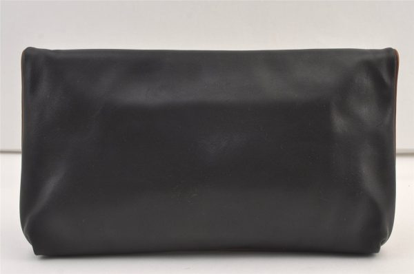 Authentic CELINE Vintage Clutch Hand Bag Purse Leather Black 9215J on Sale