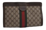 Authentic GUCCI Web Sherry Line Clutch Hand Bag Purse GG PVC Leather Brown 7922J Online Hot Sale