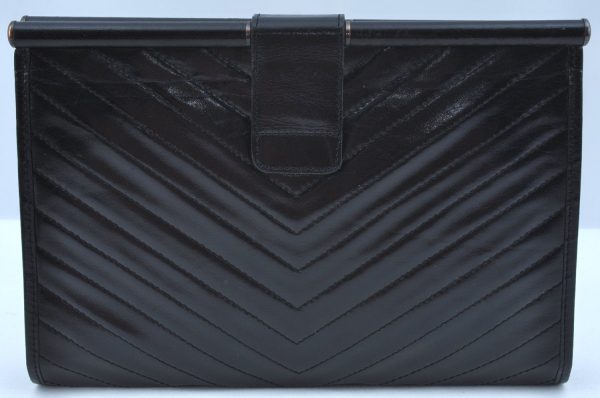 Authentic YVES SAINT LAURENT Clutch Hand Bag Purse Leather Black K9597 For Sale