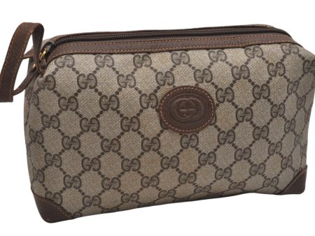 Authentic GUCCI Clutch Hand Bag Purse GG PVC Leather Brown Junk 1070K Supply