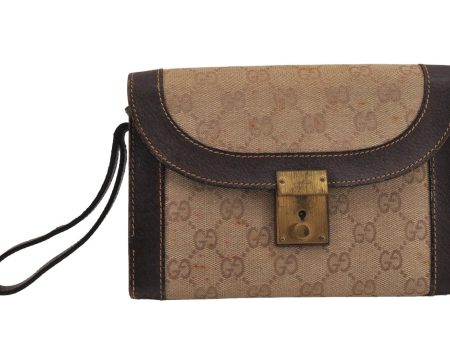 Authentic GUCCI Clutch Hand Bag Purse GG Canvas Leather Beige 9316J Cheap