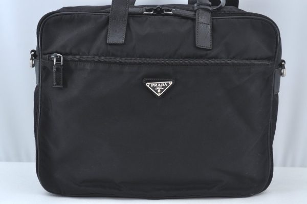 Authentic PRADA Nylon Tessuto Leather 2Way Shoulder Business Bag Black 8017J For Discount