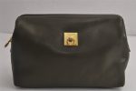 Authentic CELINE Vintage Clutch Hand Bag Purse Leather Khaki Green 7793J Supply