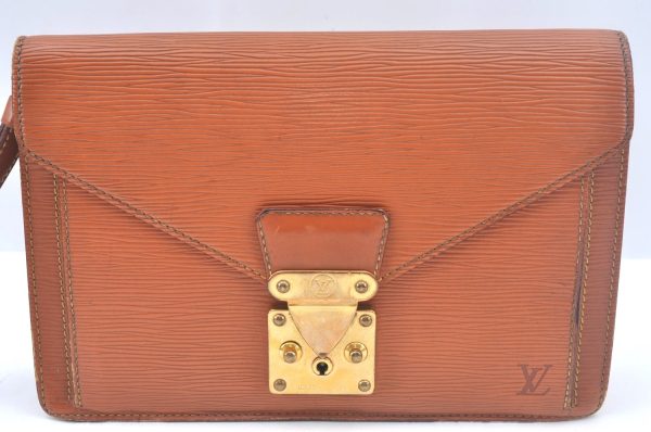 Auth Louis Vuitton Epi Pochette Sellier Dragonne Clutch Bag M52618 Brown L0005 Online now