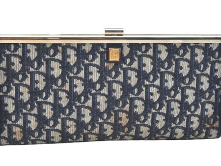 Authentic Christian Dior Trotter Clutch Bag Purse Canvas Leather Blue K9490 Online now