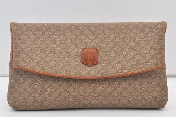 Authentic CELINE Macadam Blason Pattern Clutch Hand Bag PVC Leather Beige 9543J For Sale