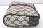 Authentic GUCCI Sherry Line Clutch Hand Bag GG PVC Leather Navy Blue Junk 7890J Online Hot Sale