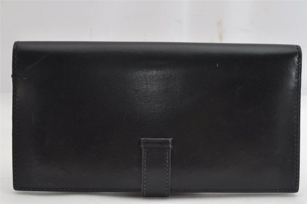 Authentic HERMES Bearn Classic Leather Long Wallet Purse Black Box 0753K Cheap