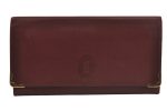 Authentic Cartier Must de Cartier Clutch Hand Bag Leather Bordeaux Red 6168J For Sale