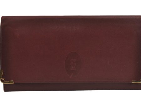 Authentic Cartier Must de Cartier Clutch Hand Bag Leather Bordeaux Red 6168J For Sale