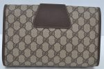 Authentic GUCCI Web Sherry Line Clutch Hand Bag Purse GG PVC Leather Brown 8799H on Sale