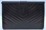 Authentic YVES SAINT LAURENT Clutch Hand Bag Purse Leather Black K9597 For Sale