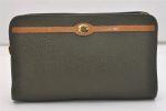 Authentic Christian Dior Vintage Clutch Hand Bag Purse Leather Khaki CD 6182J For Discount