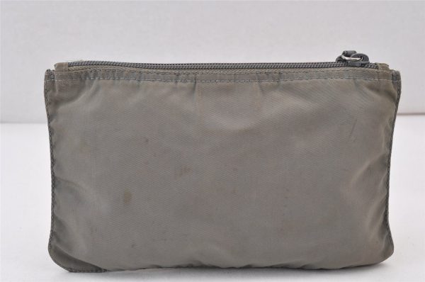 Authentic PRADA Vintage Nylon Leather Pouch Purse Gray 0921K For Cheap