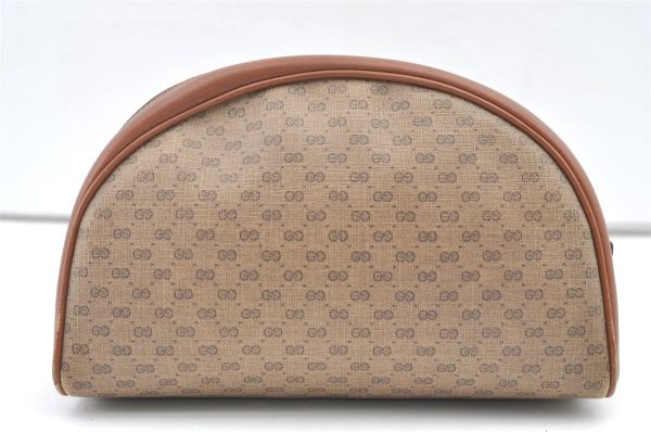 Authentic GUCCI Vintage Micro GG PVC Leather Clutch Hand Bag Purse Brown 0318K Hot on Sale