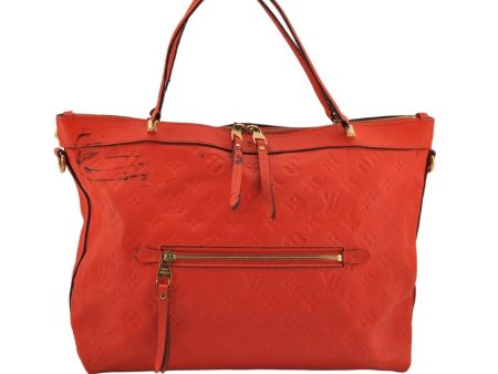 Auth Louis Vuitton Monogram Empreinte Bastille MM Tote Bag M50048 Orange  0334K For Sale