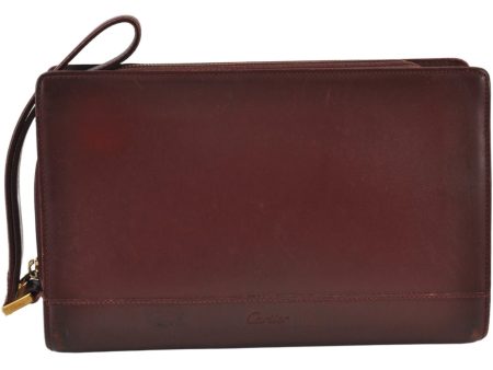 Authentic Cartier Vintage Clutch Hand Bag Purse Leather Bordeaux Red 1153K Fashion