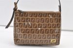 Authentic FENDI Vintage Zucchino Hand Bag Pouch Purse PVC Leather Brown 0676K For Sale