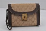 Authentic GUCCI Clutch Hand Bag Purse GG Canvas Leather Beige 9316J Cheap