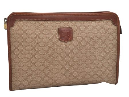 Authentic CELINE Macadam Blason Pattern Clutch Hand Bag PVC Leather Beige 6328J Fashion