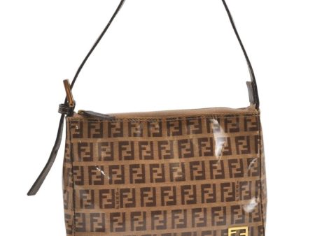 Authentic FENDI Vintage Zucchino Hand Bag Pouch Purse PVC Leather Brown 0676K For Sale