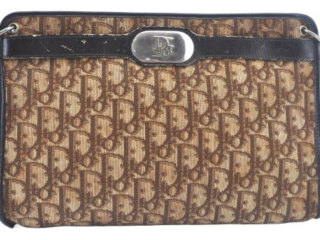 Authentic Christian Dior Trotter Clutch Bag Purse Canvas Leather Brown K9820 For Sale