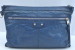 Authentic BALENCIAGA Clip M Logo Clutch Bag Leather 373834 Blue K9699 For Cheap