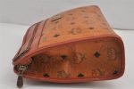 Authentic MCM Vintage Visetos Leather Clutch Hand Bag Purse Brown 9336J on Sale