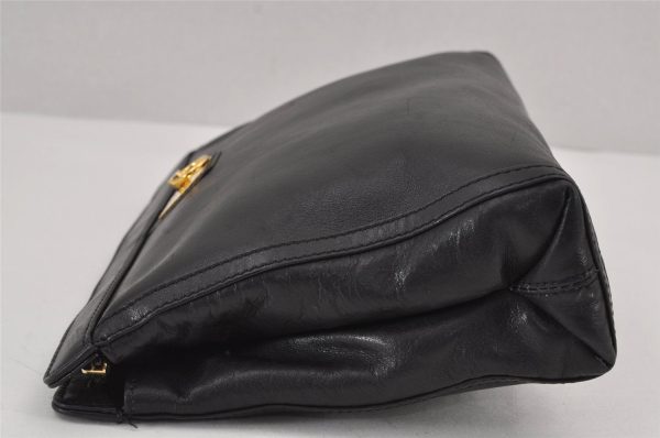 Authentic CELINE Vintage Clutch Hand Bag Purse Leather Black 8301J Online now