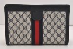 Authentic GUCCI Sherry Line Clutch Hand Bag Purse GG PVC Leather Navy Blue 5736J For Discount