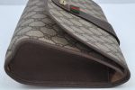 Authentic GUCCI Web Sherry Line Clutch Hand Bag Purse GG PVC Leather Brown 8799H on Sale