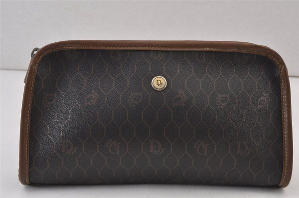 Authentic Christian Dior Honeycomb Clutch Hand Bag PVC Leather Black CD 0901K Online now