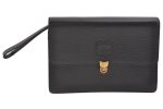 Authentic Burberrys Vintage Leather Clutch Hand Bag Purse Black 0197K Fashion