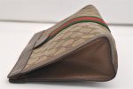 Authentic GUCCI Web Sherry Line Clutch Hand Bag Purse GG PVC Leather Brown 5739J For Cheap