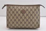 Authentic GUCCI Vintage Clutch Hand Bag Purse GG PVC Leather Brown 6450J Online now