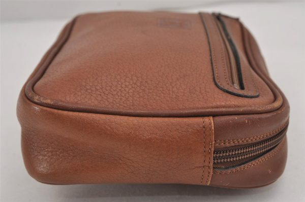 Authentic Burberrys Vintage Leather Clutch Hand Bag Purse Brown 9117J on Sale