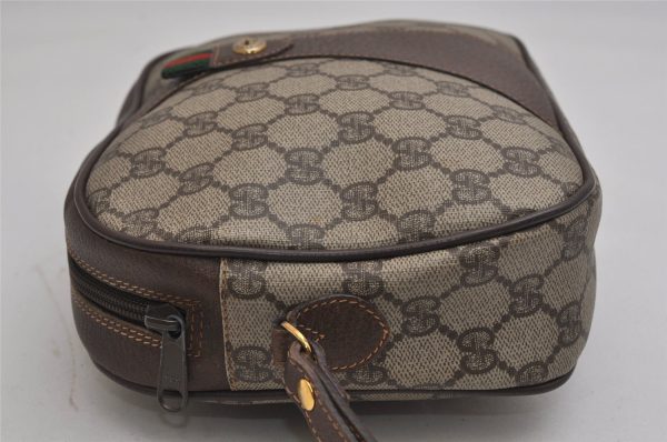 Authentic GUCCI Web Sherry Line Clutch Hand Bag GG PVC Leather Brown Junk 9537J Hot on Sale