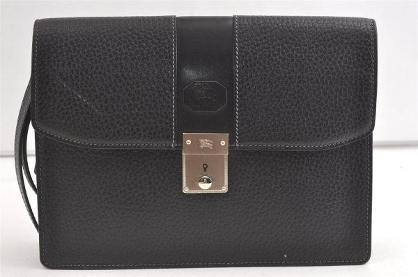 Authentic Burberrys Vintage Leather Clutch Hand Bag Purse Black 8483J Online