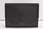 Authentic YVES SAINT LAURENT Vintage Clutch Hand Bag Purse Leather Black 9295J For Sale