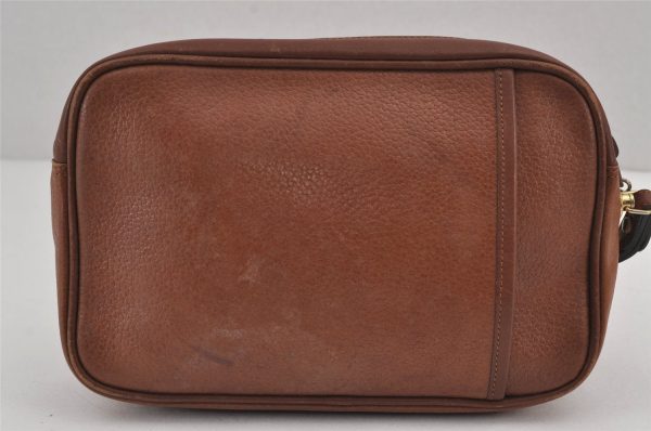 Authentic Burberrys Vintage Leather Clutch Hand Bag Purse Brown 9117J on Sale