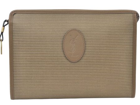 Authentic YVES SAINT LAURENT Clutch Hand Bag Purse PVC Leather Beige 0208K Hot on Sale