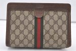 Authentic GUCCI Web Sherry Line Clutch Hand Bag Purse GG PVC Leather Brown 0694K Fashion