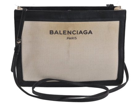 Auth BALENCIAGA Navy Pochette Shoulder Bag Canvas Leather 339937 White 8754J Fashion