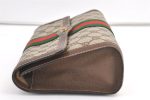 Authentic GUCCI Web Sherry Line Clutch Hand Bag Purse GG PVC Leather Brown 9357J Fashion