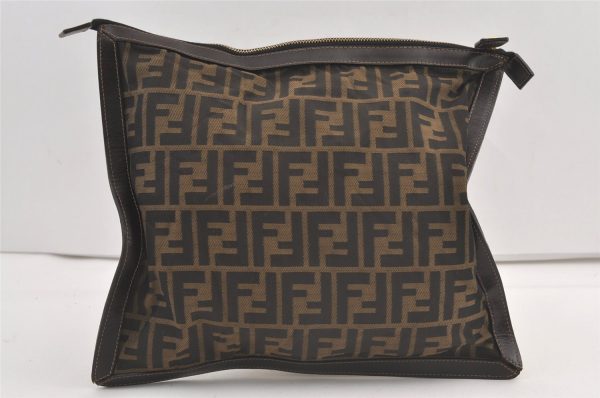 Authentic FENDI Zucca Clutch Hand Bag Purse Nylon Leather Brown Black 9167J Online